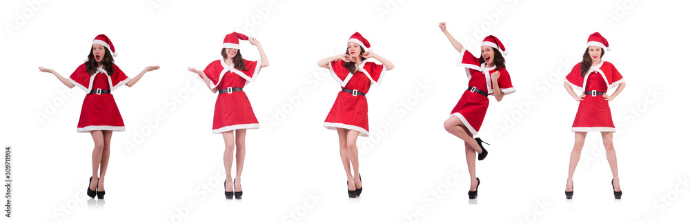 Snow girl santa in christmas concept isolated on white Snow girl santa in christmas concept isolated on white
