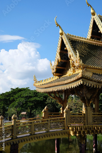 Angle view of a Thai golden pavilion