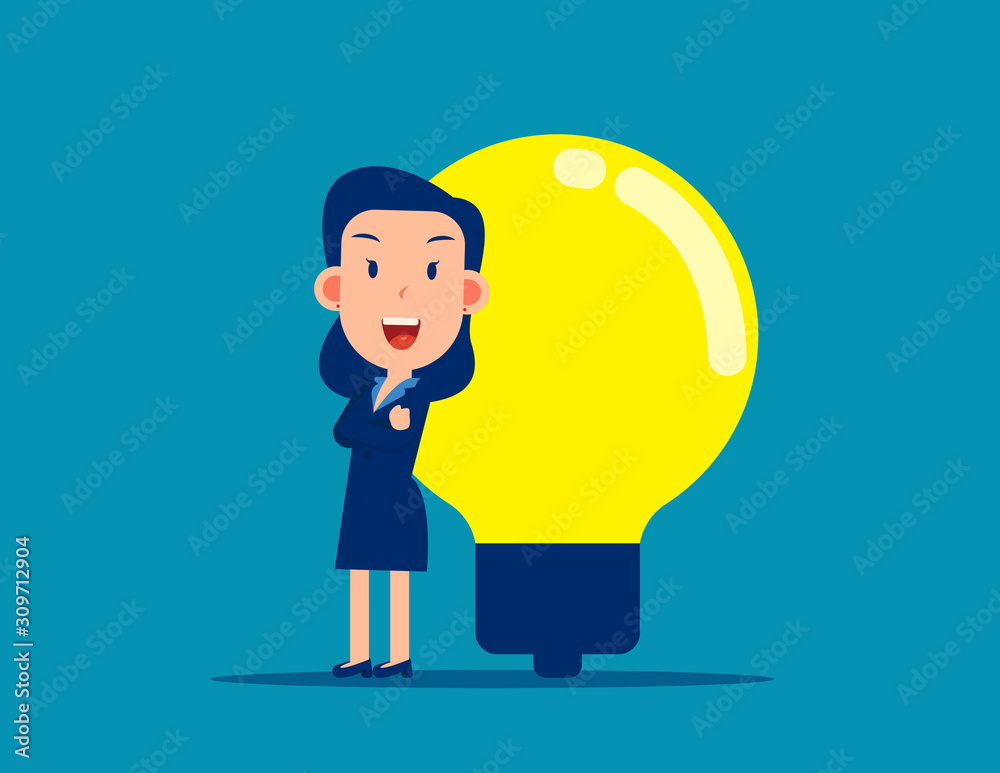 Businesswoman with big light bulb. Business idea concept. Businesswoman with big light bulb. Business idea concept.