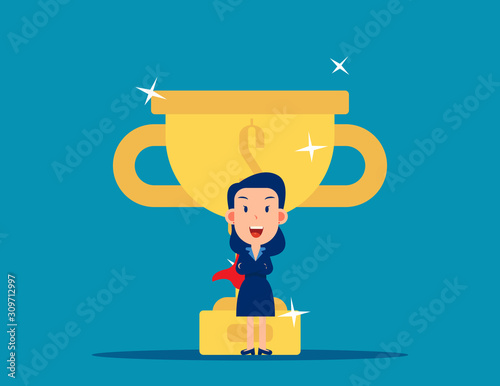 Business achievement concept. Cute flat vector cartoon design.