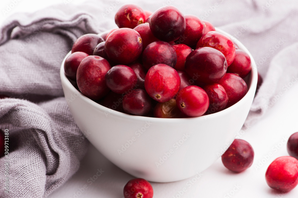 Ceramic bowl of Cranberry on white background Ceramic bowl of Cranberry on white background