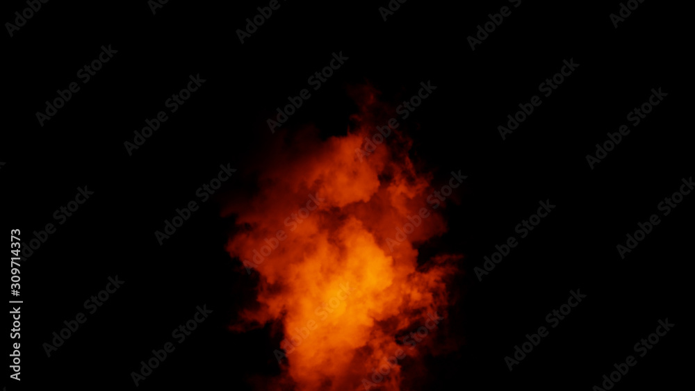 Fire explosion chemistry experiment smoke on isolated black background. Abstract texture overlays. Design element.