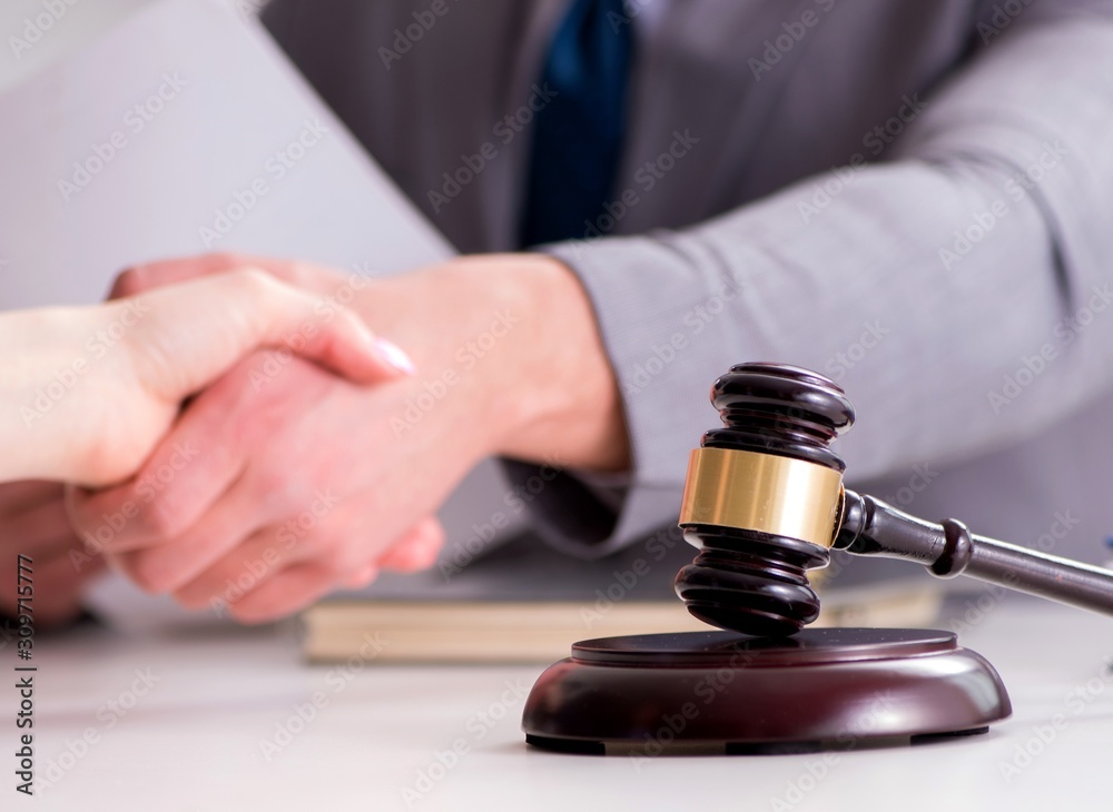 Lawyer discussing legal case with client Lawyer discussing legal case with client