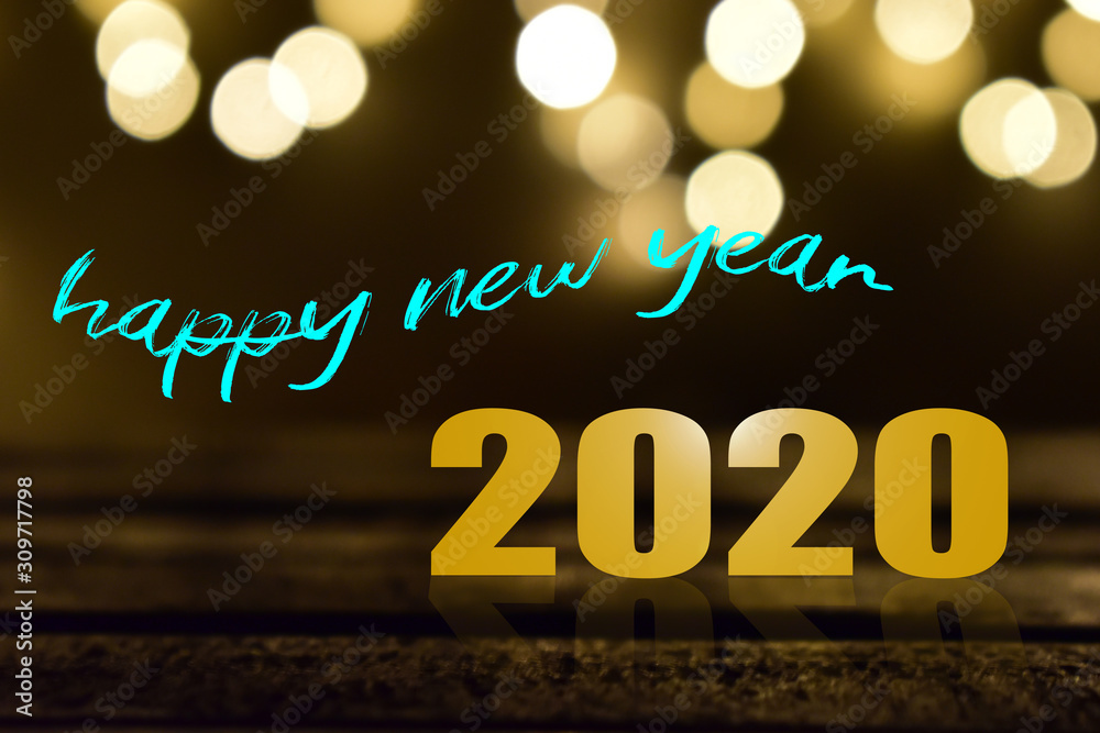  Happy New Year 2020.Lights bokeh colorful background.