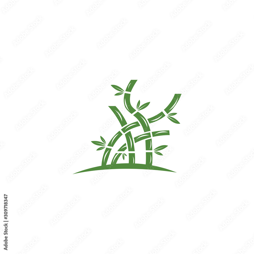 Obraz premium bamboo logo with green leaf vector icon template