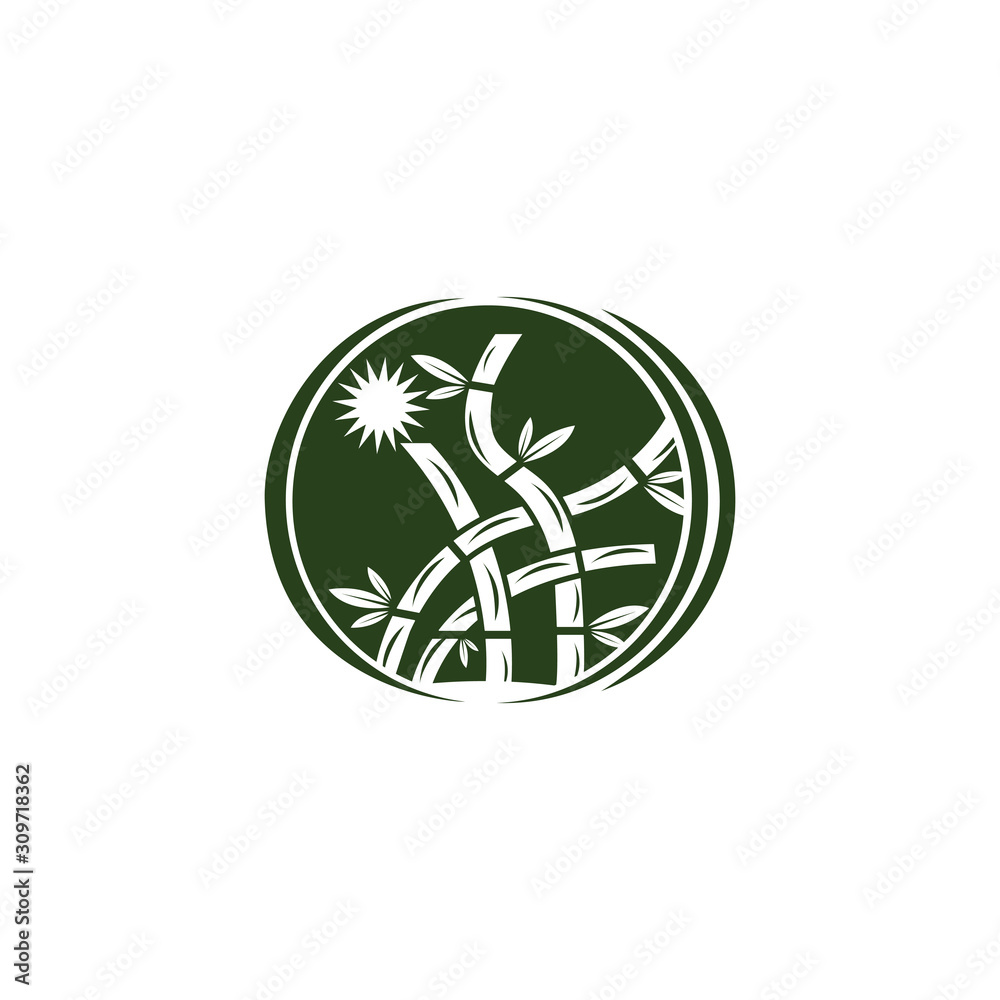 bamboo logo with green leaf vector icon template bamboo logo with green leaf vector icon template