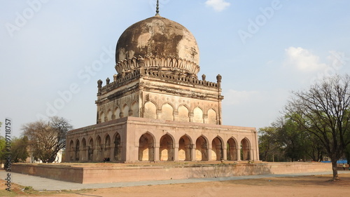 The ancient tomb of Qutb Shahi in Hyderabad - India. The Kings are resting in the tombs located near the Golconda fort.Best destination in IncredibIe India. Qutub Shahi dynasty architectural tradition