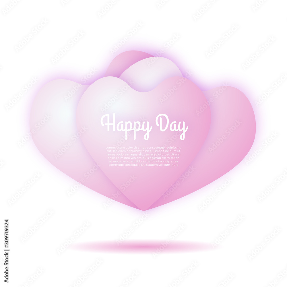 Pink love shape for Valentine Day. Happy day in february. Heart shape for girl, couple, woman, millenial. Suit for sale, promo, ads, and advertisement fashion. Pink white