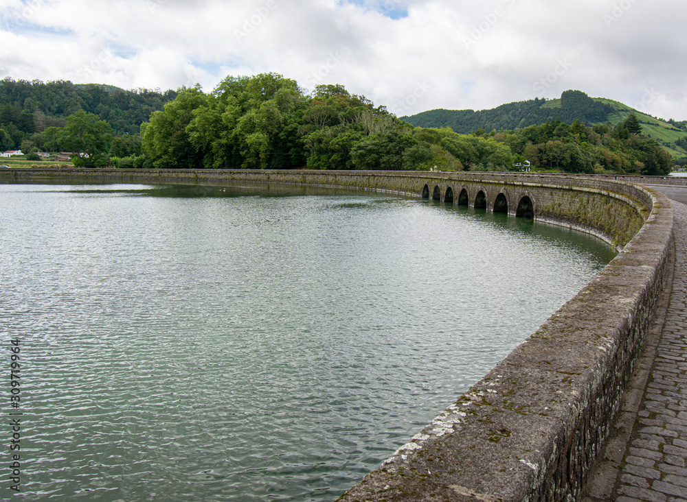 Fototapeta premium Bridge over Sete Cidades lakes in the Azores Portugal