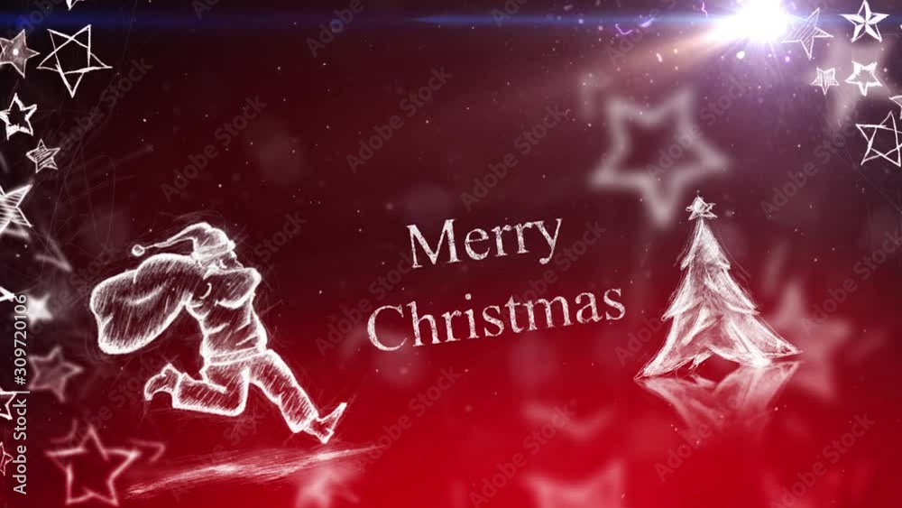 Merry Christmas Greetings with animation and Santa on a red background