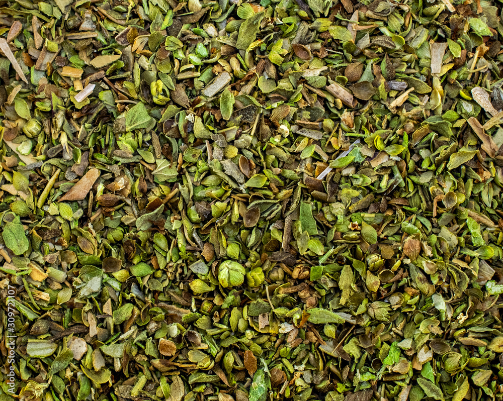 Thyme spice macro shot. Dried and granulated Mediterranean region thyme. Thyme spice macro shot. Dried and granulated Mediterranean region thyme.