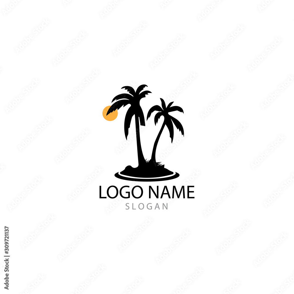 Obraz premium Palm tree summer logo template vector illustration