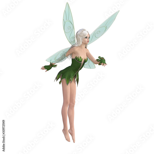 Fototapet Beautiful fairy isolated on white, 3d render.