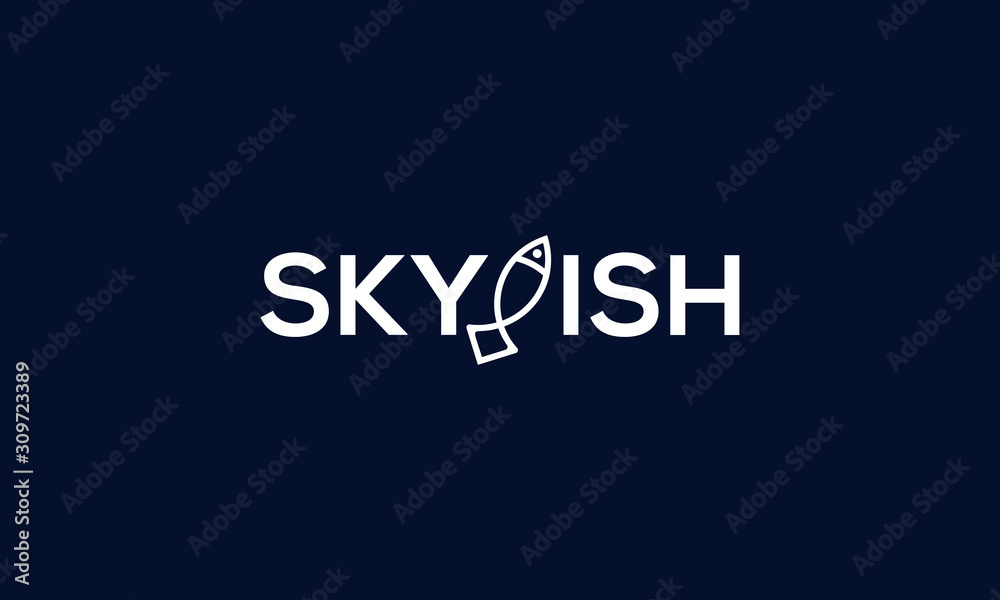 Creative line art Skyfish logo. This logo icon incorporate with Text and fish icon in the creative way.