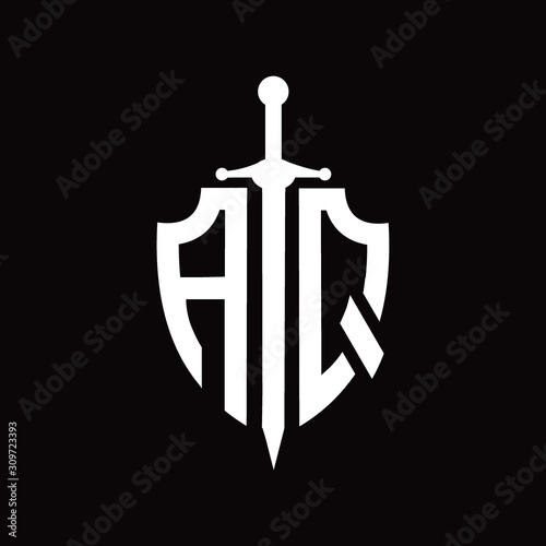 AQ logo with shield shape and sword