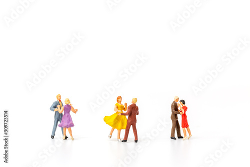 Miniature people , Couple dancing on white background