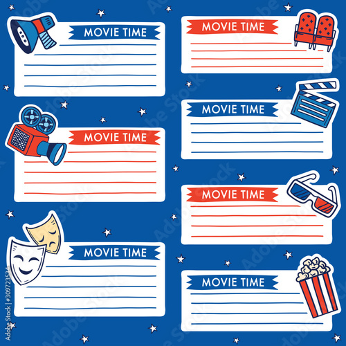 Cinema icon set with text and layout template for cards and banner design : Vector Illustration