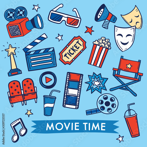 Cinema icon set with text and layout template for cards and banner design : Vector Illustration