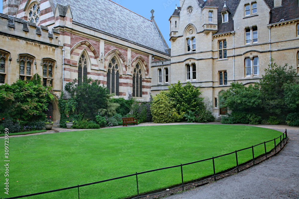 OXFORD, ENGLAND - Balliol College, alma mater of prominent people such as Prime Minister Boris Johnson, view of the inner courtyard and chapel.