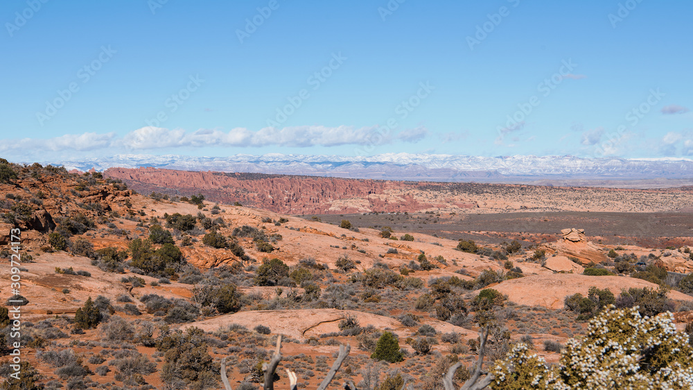 Fiery Furnace area seen from Panorama Point across the Salt Valley Wash at Arches National Park, Utah