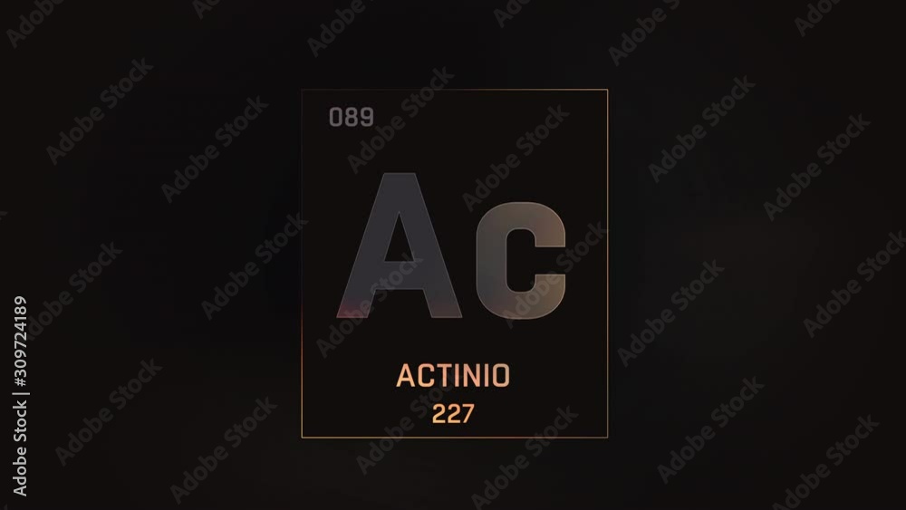 Actinium as Element 89 of the Periodic Table. Seamlessly looping 3D animation on grey illuminated atom design background with orbiting electrons. Name, atomic weight, element number in Spanish languag Actinium as Element 89 of the Periodic Table. Seamlessly looping 3D animation on grey illuminated atom design background with orbiting electrons. Name, atomic weight, element number in Spanish languag