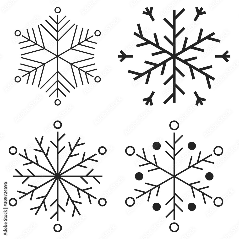 Obraz premium Snowflake vector design set in flat style. Winter season design asset. 