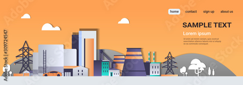 manufacturing factory buildings industrial zone plant with pipes and chimney power station production technology concept modern cityscape paper cut style horizontal copy space vector illustration