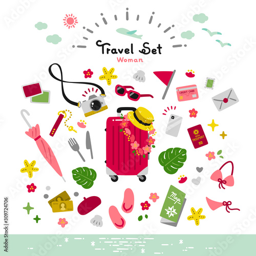 travel set / vector simple / summer, vacation