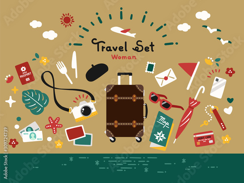 travel set / vector simple / retro, antique