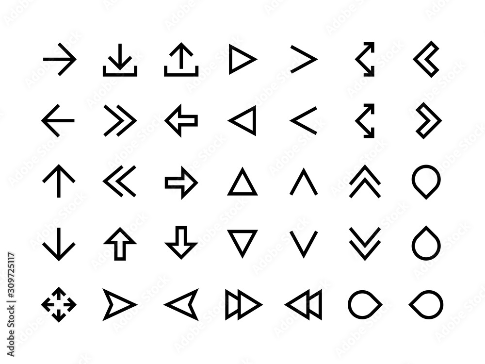 Arrows line icons. Direction signs for web page and application UI, simple modern arrows and app cursor. Vector editable outline arrow set for computer pointer symbol