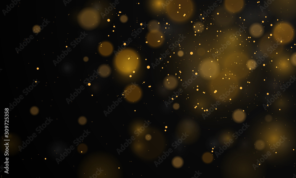 Abstract background with bokeh lights effect.  Vector magical background black and white, silver, gold glitter for Christmas, for your banner, post