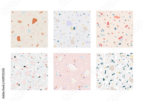 Terrazzo concrete pattern. Granite floor with rock elements, stone texture interior decoration. Vector minimalistic abstract trendy textiles and other materials texture for fragment home interiors