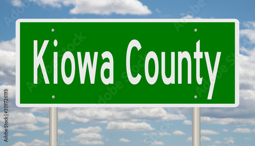 Rendering of a green 3d highway sign for Kiowa County photo