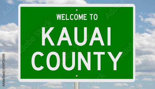 Rendering of a green 3d highway sign for Kauai County photo