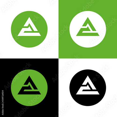 Initial CA or AC letter logo icon, triangle typography on circle background - Vector