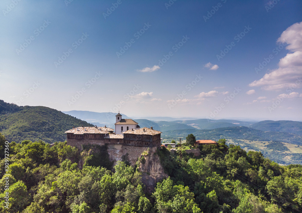 Aerial drone view of Glozhene monastery, Bulgaria.
