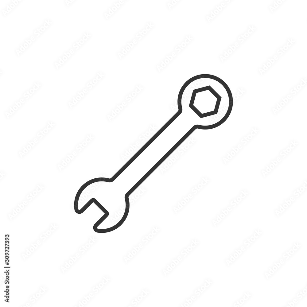 Wrench icon in flat style. Spanner key vector illustration on white isolated background. Repair equipment business concept. Wrench icon in flat style. Spanner key vector illustration on white isolated background. Repair equipment business concept.