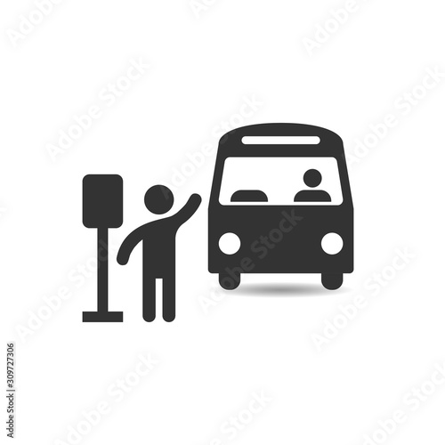 Bus station icon in flat style. Auto stop vector illustration on white isolated background. Autobus vehicle business concept.