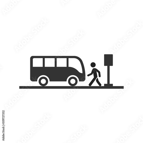 Bus station icon in flat style. Auto stop vector illustration on white isolated background. Autobus vehicle business concept.