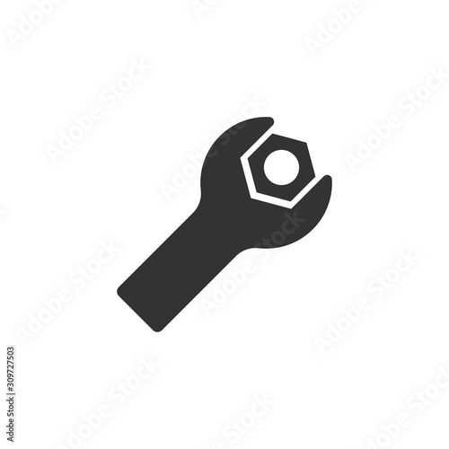 Wrench icon in flat style. Spanner key vector illustration on white isolated background. Repair equipment business concept.