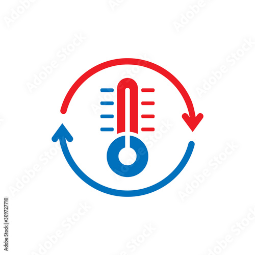 Thermometer climate control icon in flat style. Meteorology balance vector illustration on white isolated background. Hot, cold temperature business concept.