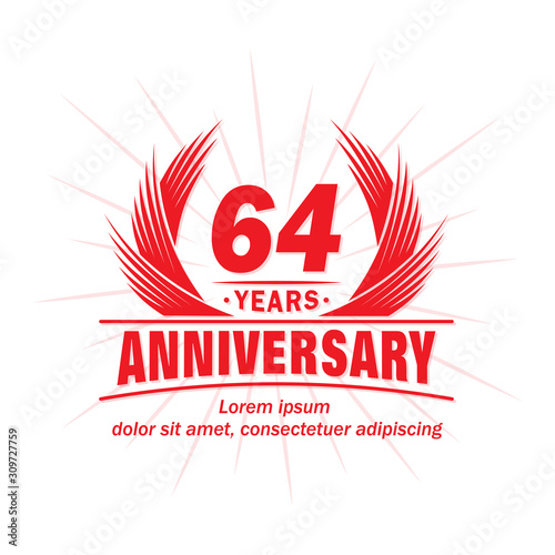 64 years logo design template. 64th anniversary vector and illustration.