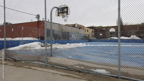 Wallpaper Mural Poor Neighborhood Basketball Court Behind Fences On Concrete Left To Right Panoramic Shot Torontodigital.ca