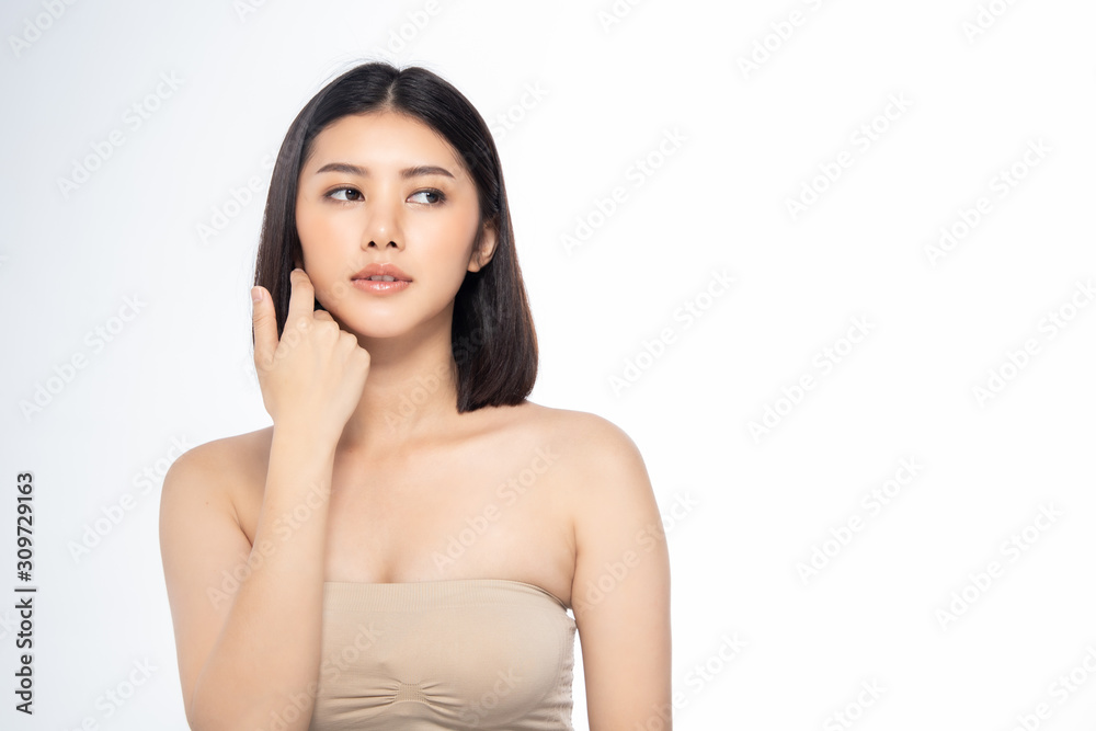 Beautiful Young Asian Woman short hair with Clean Fresh Skin. Face care, Facial treatment, Cosmetology, beauty and healthy skin and cosmetic ideas concept. Beautiful Young Asian Woman short hair with Clean Fresh Skin. Face care, Facial treatment, Cosmetology, beauty and healthy skin and cosmetic ideas concept.