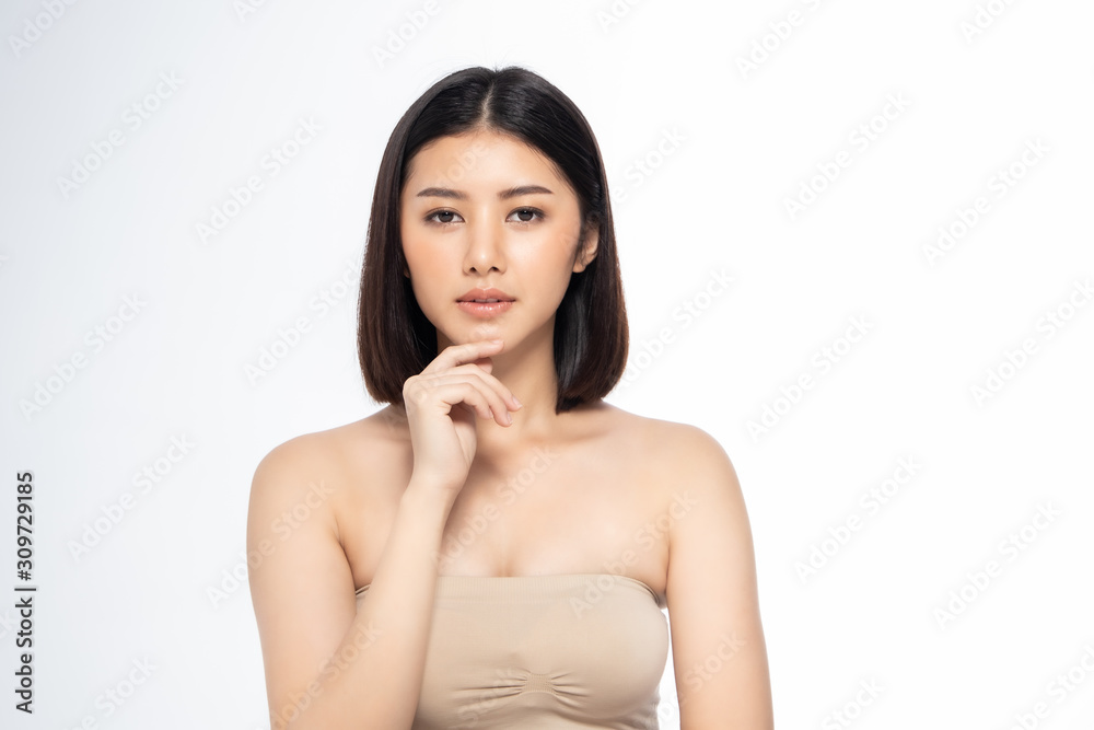 Beautiful Young Asian Woman short hair with Clean Fresh Skin. Face care, Facial treatment, Cosmetology, beauty and healthy skin and cosmetic ideas concept. Beautiful Young Asian Woman short hair with Clean Fresh Skin. Face care, Facial treatment, Cosmetology, beauty and healthy skin and cosmetic ideas concept.