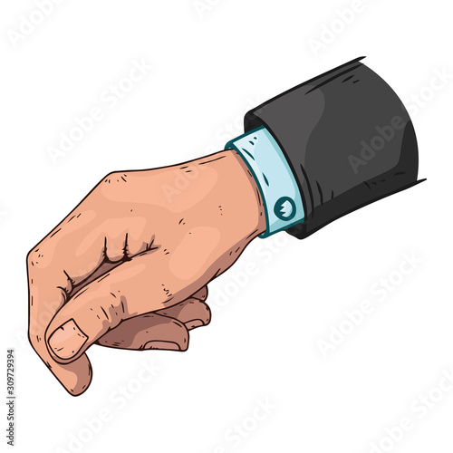 Hand holds icon. Vector illustration of a man's wrist. Hand drawn male hand.