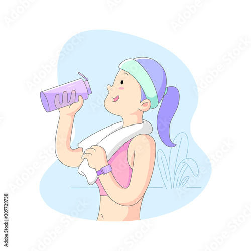 Healthy life women drinks fresh water