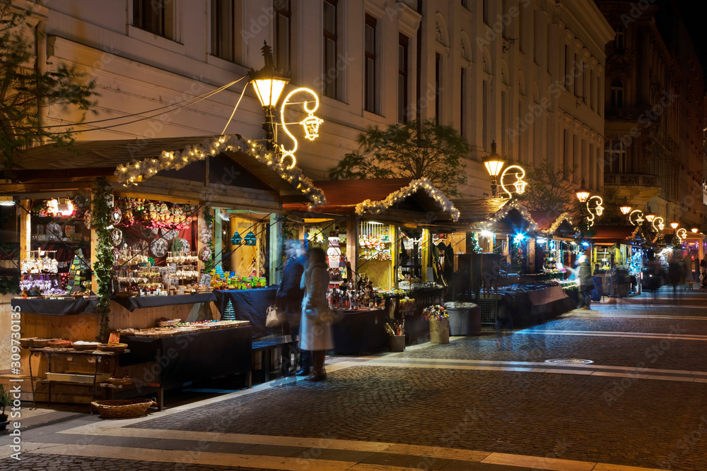 Holiday decorations of  Zrinyi street in Budapest. Hungary