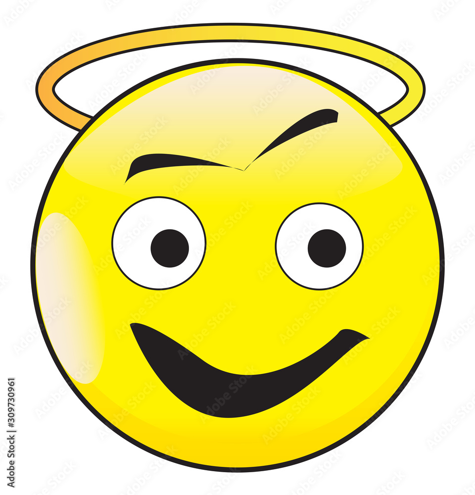 Naklejka premium Angel Smile Face Button Emoticon