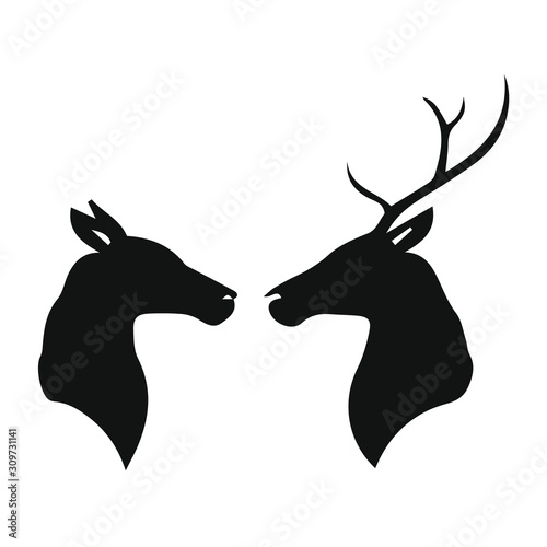Fotografering Silhouette of deer and doe